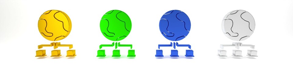 Poster - Colorful Computer network icon isolated on white background. Online gaming. Laptop network. Internet connection. Minimalism concept. 3D render illustration