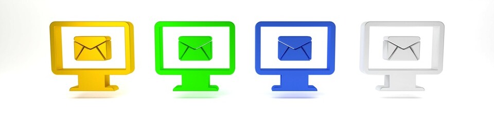 Poster - colorful monitor and envelope, new message, mail, email icon isolated on white background. usage for