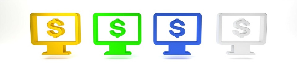 Poster - colorful computer monitor with dollar icon isolated on white background. internet financial security
