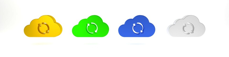 Poster - Colorful Cloud sync refresh icon isolated on white background. Cloud and arrows. Minimalism concept. 3D render illustration