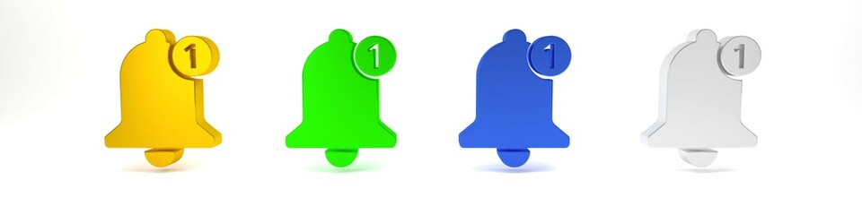 Poster - Colorful Bell icon isolated on white background. New Notification icon. New message icon. Minimalism concept. 3D render illustration