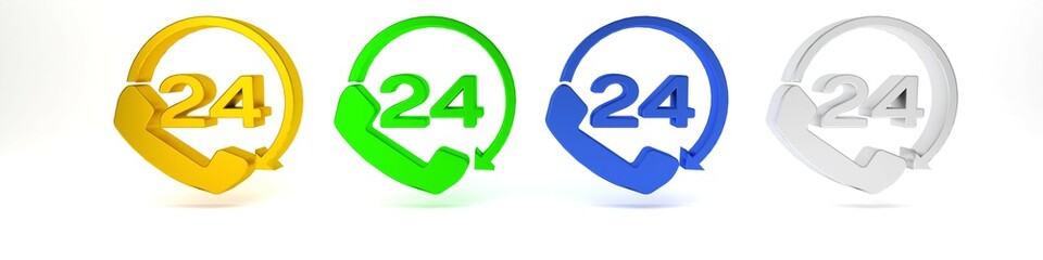 Poster - Colorful Telephone 24 hours support icon isolated on white background. All-day customer support call-center. Full time call services. Minimalism concept. 3D render illustration