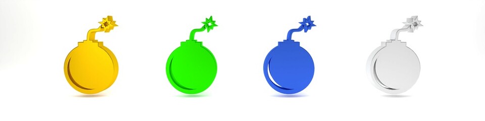 Poster - Colorful Bomb ready to explode icon isolated on white background. Minimalism concept. 3D render illustration