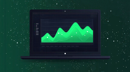 Sticker - Laptop with Green Line Graph on Screen.