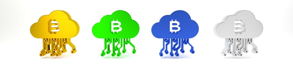 Poster - colorful cryptocurrency cloud mining icon isolated on white background. blockchain technology, bitco