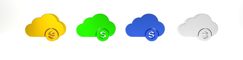 Poster - colorful cryptocurrency cloud mining icon isolated on white background. blockchain technology, bitco