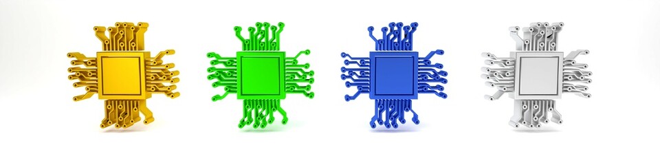 Poster - Colorful Processor icon isolated on white background. CPU, central processing unit, microchip, microcircuit, computer processor, chip. Minimalism concept. 3D render illustration