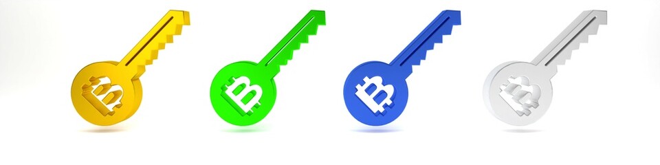 Poster - Colorful Cryptocurrency key icon isolated on white background. Concept of cyber security or private key, digital key with technology interface. Minimalism concept. 3D render illustration