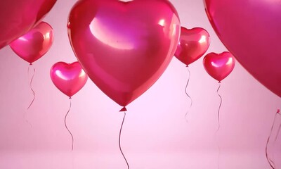 Wall Mural -  Pink hearts balloon floating between white walls in a minimalistic indoor setting