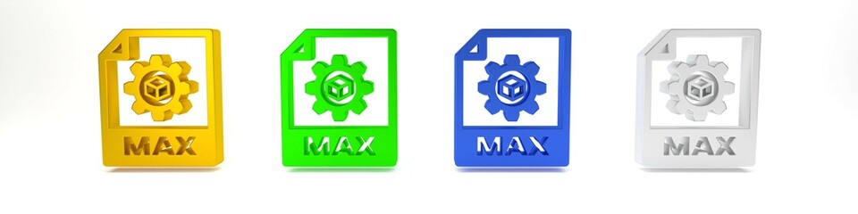 Colorful MAX file document. Download max button icon isolated on white background. MAX file symbol. Minimalism concept. 3D render illustration