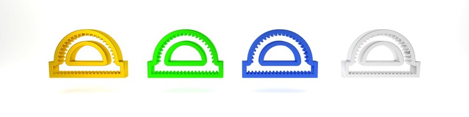 Poster - Colorful Protractor grid for measuring degrees icon isolated on white background. Tilt angle meter. Measuring tool. Geometric symbol. Minimalism concept. 3D render illustration