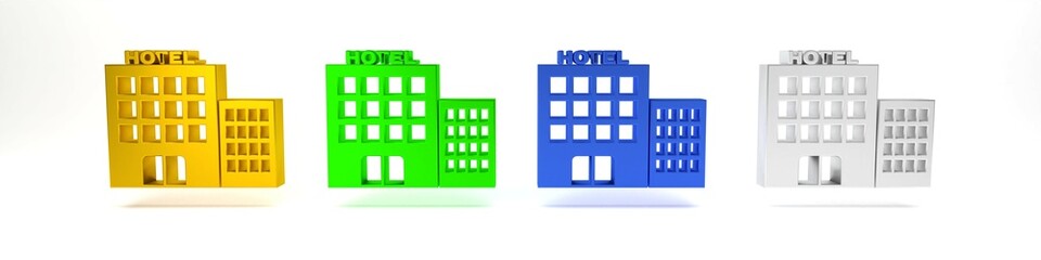 Wall Mural - Colorful Hotel building icon isolated on white background. Minimalism concept. 3D render illustration