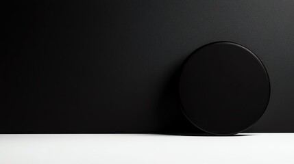 Poster - Black circular object on a contrasting white surface against a dark background.