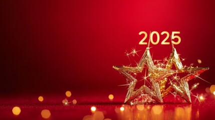 Aufkleber - Golden 2025 numerals prominently displayed in a festive Christmas scene, enriched with sparkling lights and elegant decorations.