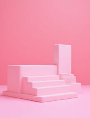 Aufkleber - A 3D render showcases a geometric display stand with a vibrant pink background for presenting beauty products.