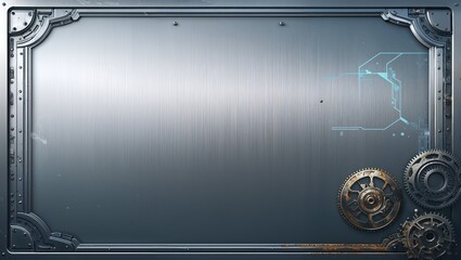 Canvas Print - Futuristic Metal Panel with Gears and Interface