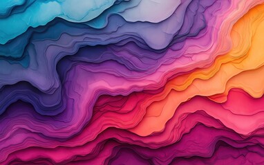 Poster - Vibrant abstract wave pattern in shades of blue, purple, pink, and orange, perfect for artistic backgrounds.