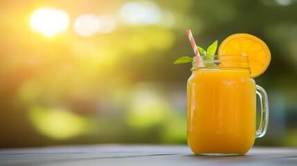 Poster - Refreshing Citrus Drink in a Jar with Straw