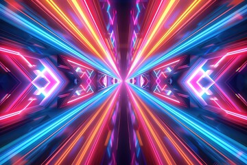 Poster - Vibrant abstract tunnel of neon lights creating a dynamic, futuristic atmosphere. Perfect for technology and digital themes.