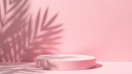 Aufkleber - A pink podium uses a palm leaf shadow to visually display products effectively.