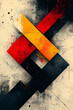 © Butsarakham - Abstract artwork featuring intersecting geometric shapes in red, yellow, and black on a textured background.