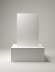 Aufkleber - A rectangular podium supports a product display stand on a raised platform.