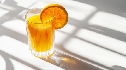 Poster - Refreshing Orange Juice with Citrus Slice in Sunlight