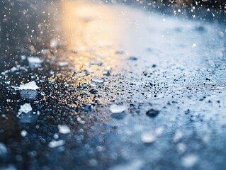 Poster - Rainy Surface with Reflections and Droplets