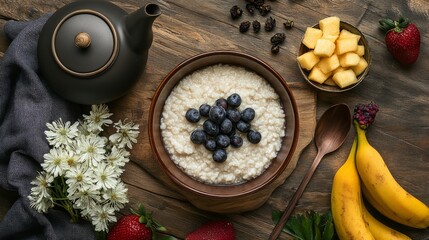 Poster - Healthy Breakfast Bowl with Fresh Fruits and Oatmeal