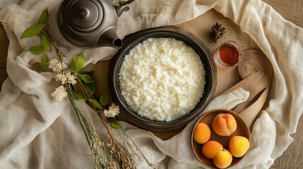 Poster - Creamy Rice Dish with Fruits and Tea Accessory