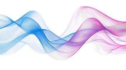 Abstract wavy lines in blue and pink on white background.