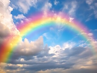 Vibrant Rainbow Over Dramatic Cloudy Sky