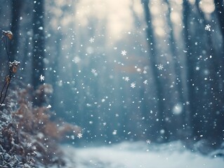 Poster - Snowflakes Falling in a Winter Forest
