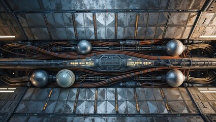 Poster - Futuristic Industrial Interior: Wires and Pipes