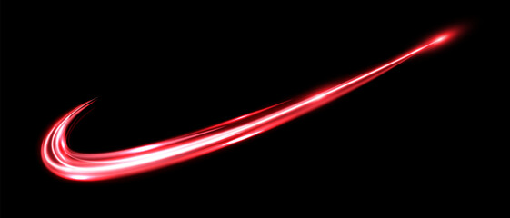 Poster - abstract red speed light lines neon glowing curve movement on black background vector