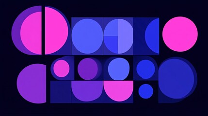 Wall Mural - Abstract geometric pattern with pink, blue, and purple circles and semi-circles on a dark blue background.