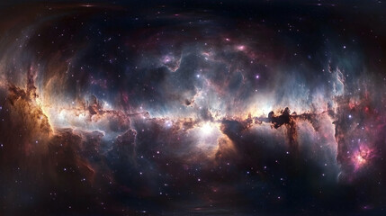 Wall Mural - 360-degree space background with a stunning view of nebulae and galaxies, presented in an equirectangular projection  -