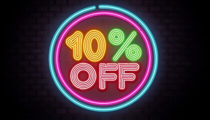 Wall Mural - 10 percent off neon discount light signs on