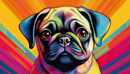 adorable pug puppy in pop art style painting minimal digital illustration generative ai