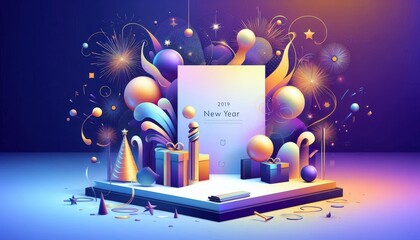 Colorful New Year 2019 Celebration Illustration