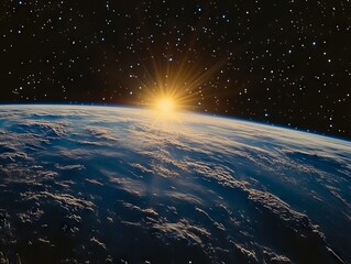 Canvas Print - A view of the sun rising over the earth from space