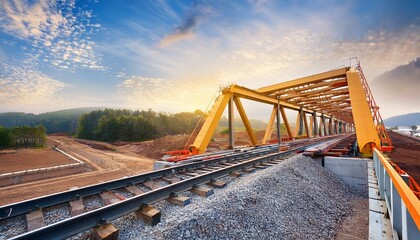 highway construction bridge is under construction building bridge over a railroad