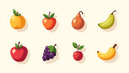 Poster - Colorful flat fruit icons available in cartoon style vector design for smart business presentations with ample copy space.
