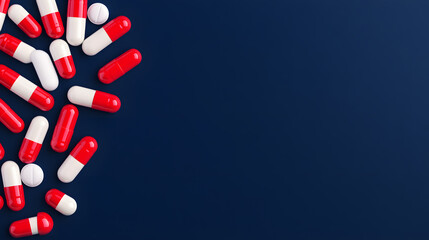 Blue Background with Red and White Capsules – Pharmaceutical and Health Concepts