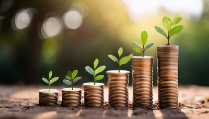 stacks of coins growing into sustainable investment symbolize financial growth and prosperity this represents concept of increasing wealth through smart investments