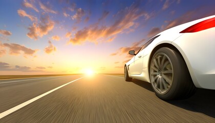 Canvas Print - Dynamic sunset drive: low angle view of cars in motion on the road