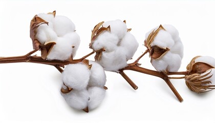 white cotton flower branch isolated white background