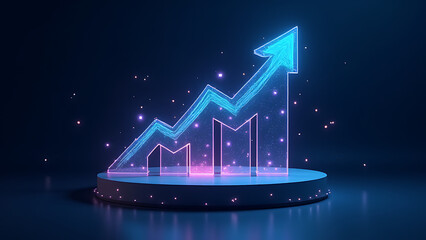 Poster - Floating AI circuit design with growth arrows promotes digital skill building ideal for tech ads and futuristic podium branding.