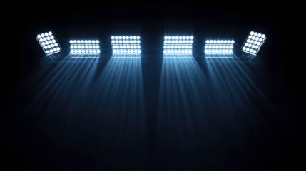 Poster - Five stadium lights shining on a dark background.