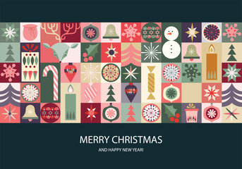 Wall Mural - merry christmas poster, banner, modern minimalist geometric style, vector, seasonal elements